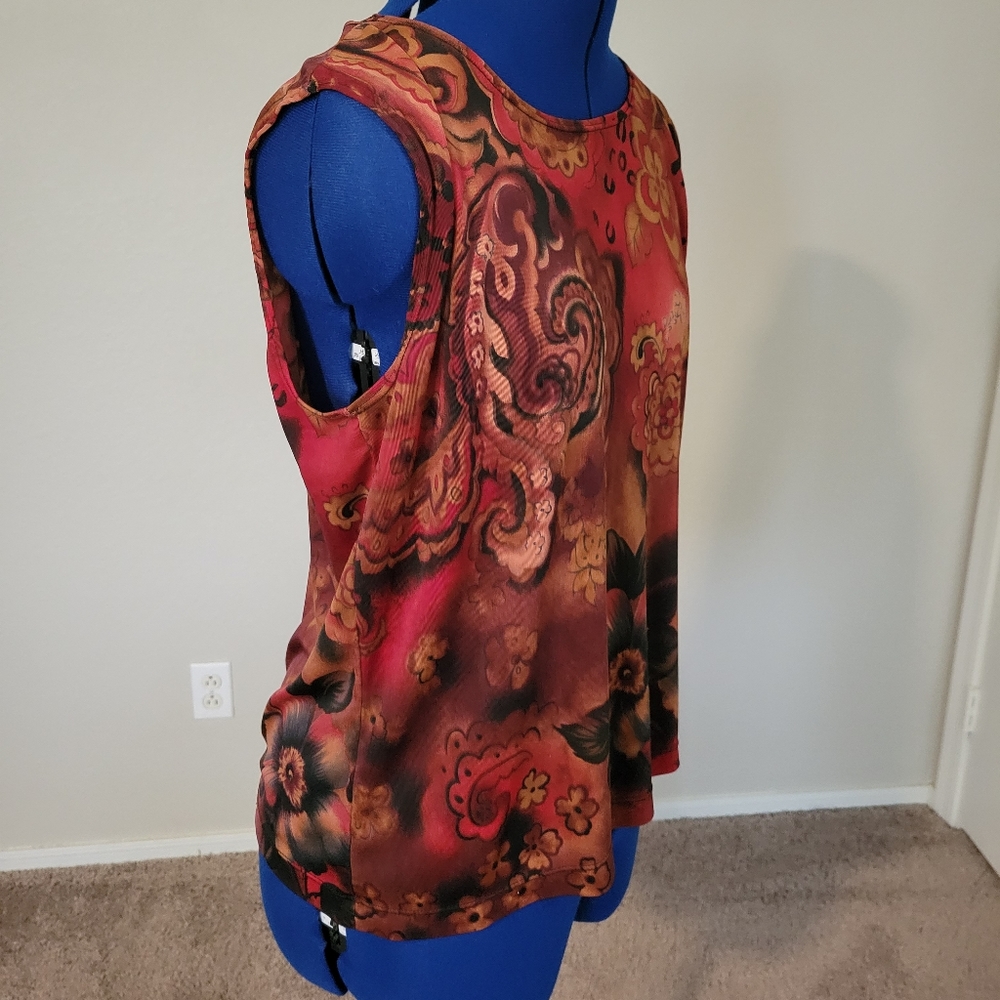 Chico's Travelers Size 2 Large (12/14) Sleeveless Red Floral Blouse - Picture 3 of 9